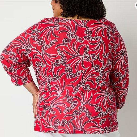 NWT Liz Claiborne Plus Women's Crew Neck 3/4 Sleeve Blouse - Picture 3 of 6